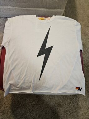 Aviator Nation White Tee with Black Lightning Bolt-Medium